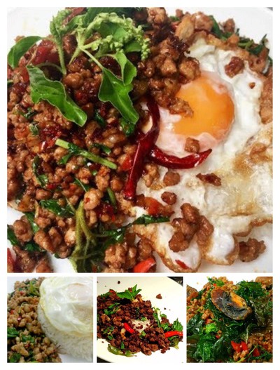 กระเพราโบราณ ราดข้าว