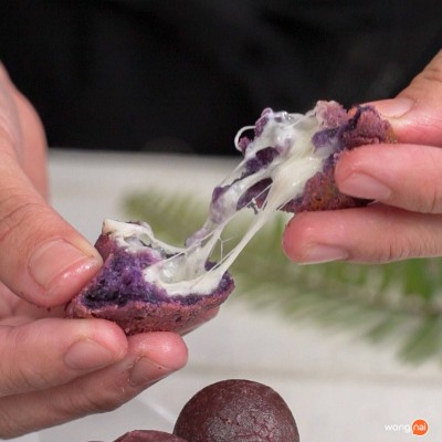 วิธีทำ มันม่วงไข่เต่าชีสบอล