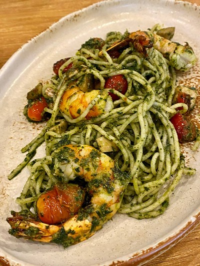 Spaghetti Pesto with Prawn