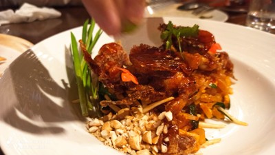 Pad thai with whole soft shell crab