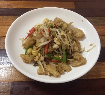 กระเพาะปลาผัดแห้งเนื้อปู