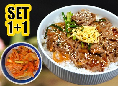 ข้าวหน้าหมูซอสยากินิคุ + กิมจิ