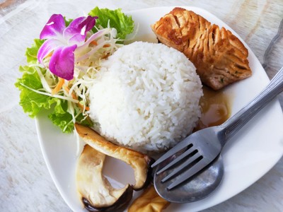 ข้าวราดปลาแซลมอนเทอริยากิ