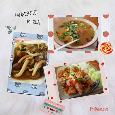 เห็ดผัดพริกไทยดำ ต้มยำกุ้งปลาหมึก และหมูกรอบคั่วพริกเกลือ