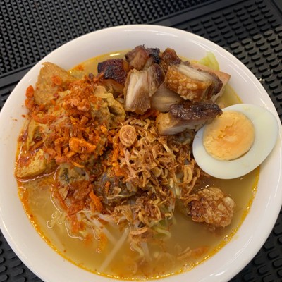Lobster Soup Noodle with Sambal and Crispy Pork, Cha Xiu