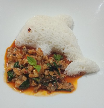 เนื้อหอยลายผัดพริกเผาราดข้าว