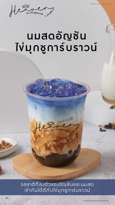 อัญชันนมสดไข่มุกชูการ์บราวน์