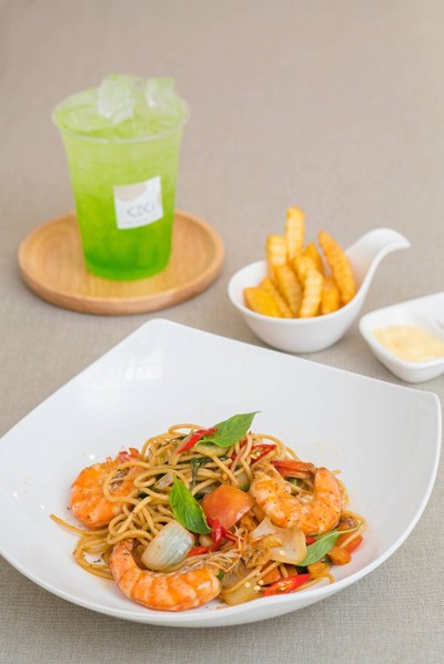 Set3 สปาเก็ตตี้ขี้เมากุ้ง+เฟรนฟราย+บลูโซดา