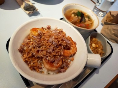 ข้าว+กุ้งกระเทียม+ต้มยำเห็ดน้ำใส