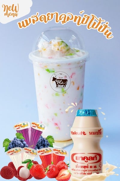 นมสดแท้ + ยาคูลท์เข้มข้น + ปีโป้ ปั่น