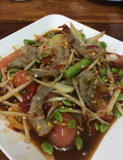 ตำกุ้งสด สุก