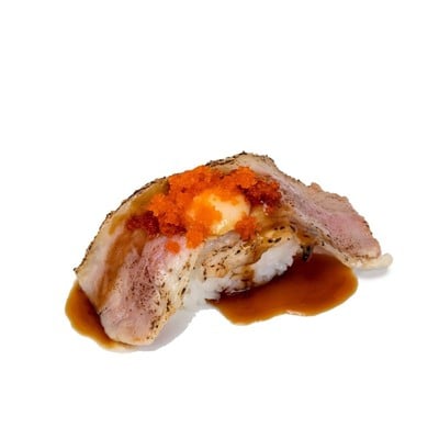 ซูชิเบคอนเบิร์นไฟไข่กุ้งซอสหวาน