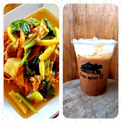 ราดหน้าหมี่กรอบหมู + กาแฟโบราณ