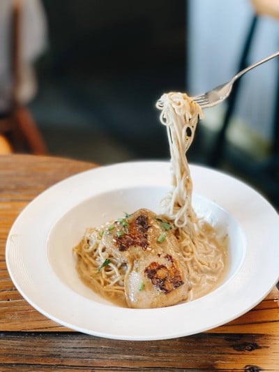 Roasted Chicken Spaghetti with Creamy Shoyu 