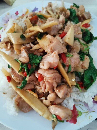 ข้าวกะเพราไก่หน่อไม้เหลืองx