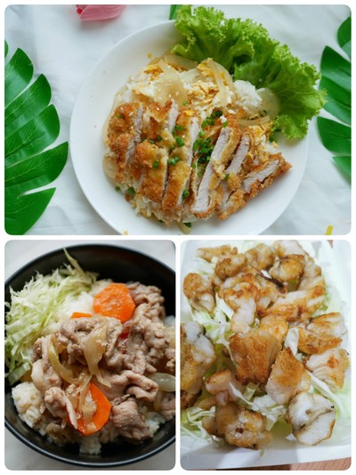 ข้าวคัตสึด้ง+ข้าวหมูเทอริยากิแถมฟรีไข่ปลาหมึก1กล่อง