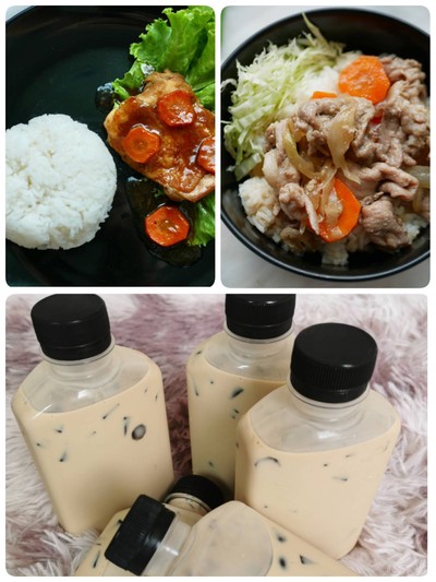 ข้าวไก่เทอริยากิ+ข้าวหมูเทอริยากิแถมฟรีชานมไข่มุกหรือไมโล