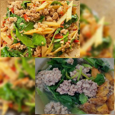 ชุดอิ่มสุดคุ้ม1.ข้าวกะเพราหมูสับหน่อไม้+แกงจืดไข่น้ำ