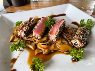 Sear tuna with soba