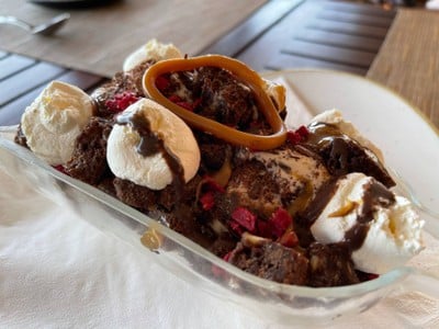 Triple chocolate brownie sundae