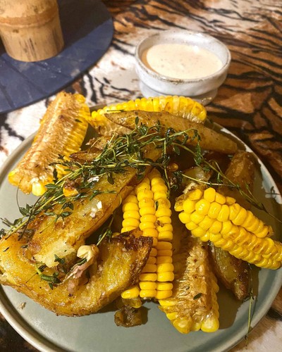 Want mix corn salted caramelized drip truffle sauce