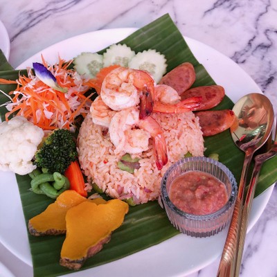 เซ็ตข้าวผัดน้ำพริกกุ้งสด + น้ำพริกกะปิ