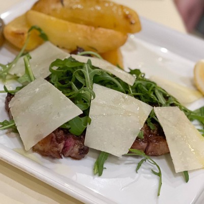 Tagliata (Ribeye) rocket parmesan and Roasted Potato