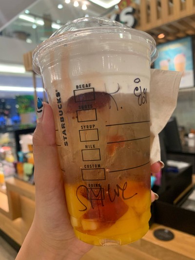 Iced strawberry mango jelly starbuck milk cream oolong