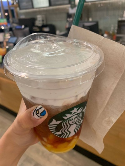 Iced strawberry mango jelly starbuck milk cream oolong