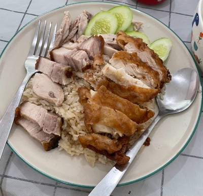 ข้าวมันไก่ผสม ไก่ต้ม+ไก่ทอด