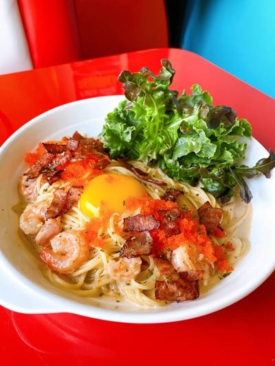 สปาเก็ตตี้ครีมกุ้ง+เบค่อน