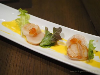 Pan-seared U.S. Scallop with Ikura, Lemon Cream Sauce