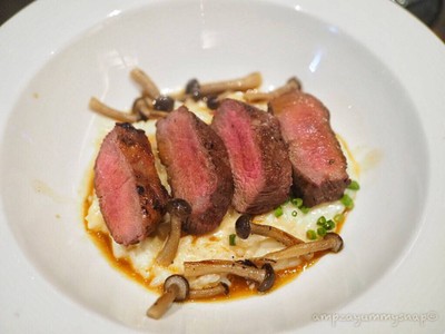 Grilled Lamb Loin with Creamy Parmesan Risotto, Sautéed Mushrooms