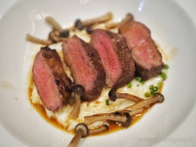 Grilled Lamb Loin with Creamy Parmesan Risotto, Sautéed Mushrooms