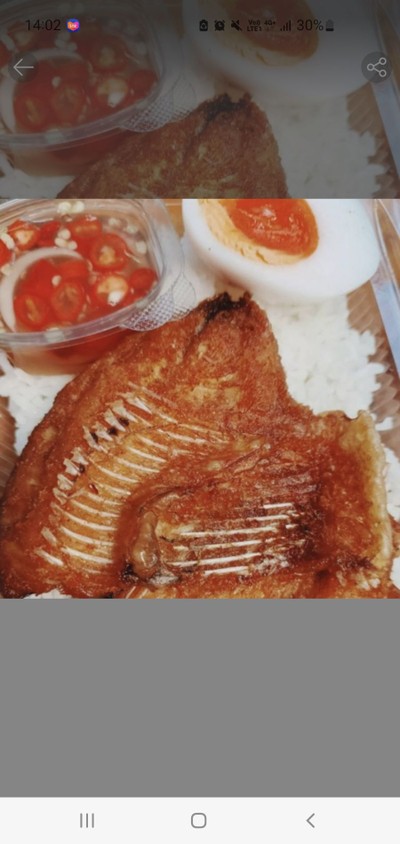 ข้าวปลานิลทอดไข่ต้มครึ่งฟอง