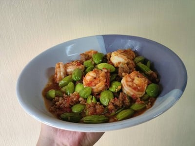 วิธีทำ สะตอผัดกะปิกุ้งสดหมูสับ