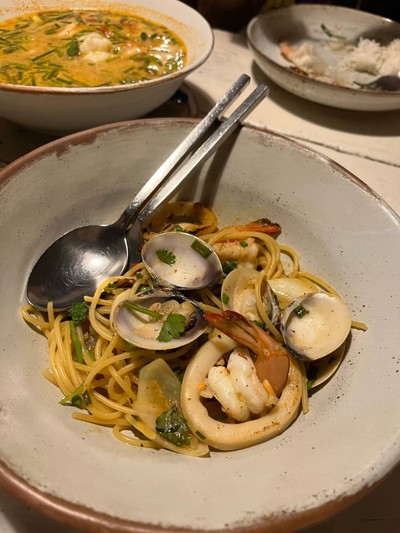 สปาเกตตี้ต้มยำทะเลน้ำข้น