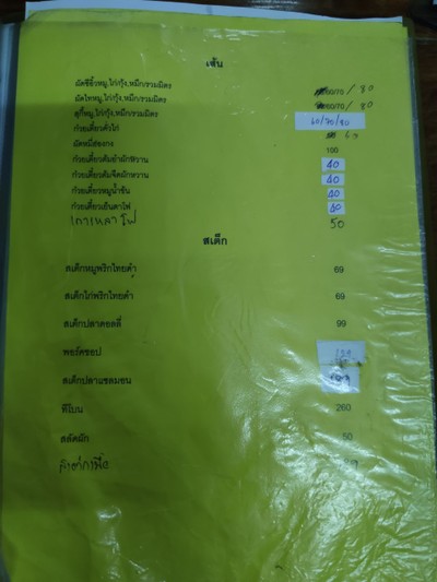 ป้ายราคาหรือสมุดเมนู