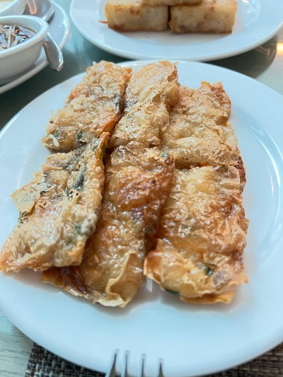 Fried tofu sheets stuffed with shrimp