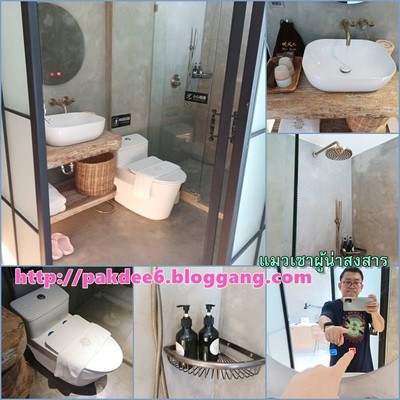 ห้องน้ำมี rain shower ไฟในห้องน้ำใช้ระบบ touch บนกระจก
