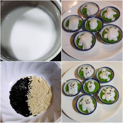 วิธีทำ ขนมเปียกปูนใบเตยหน้ากะทิสด