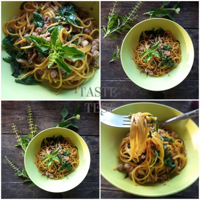 วิธีทำ ผัดหมี่ซั่วใบกระเพรา 🍲🌿