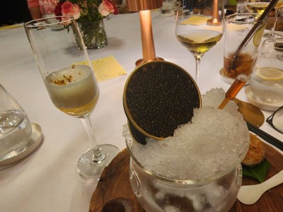 Caviar Fole Gras with Iberian Ham + Peach Oolong