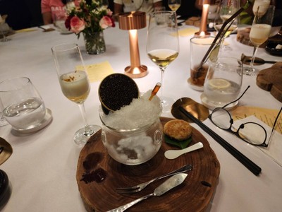 Caviar Fole Gras with Iberian Ham + Peach Oolong