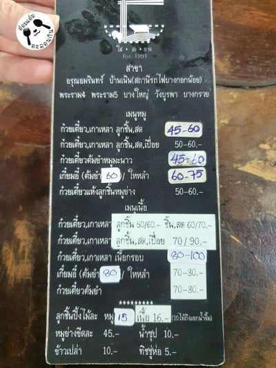 ป้ายราคาหรือสมุดเมนู