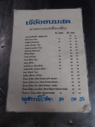 ป้ายราคาหรือสมุดเมนู