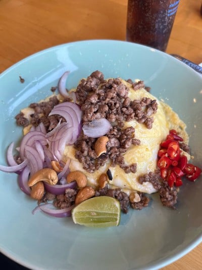 ข้าวหมูผัดหนำเลี๊ยบ+ไข่ข้น