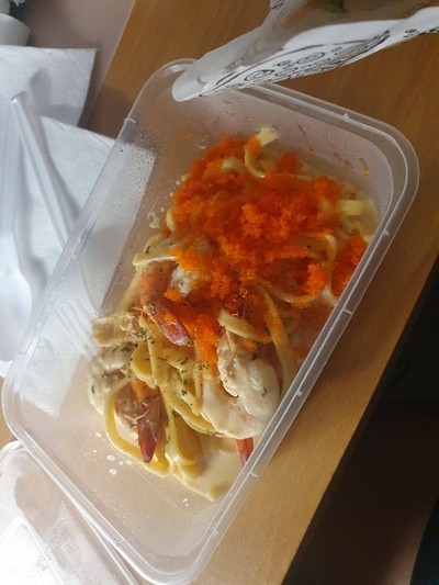 สปาเกตตี้กุ้งไข่กุ้งคาโบนาร่า