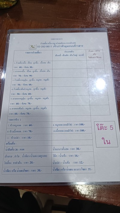 ป้ายราคาหรือสมุดเมนู