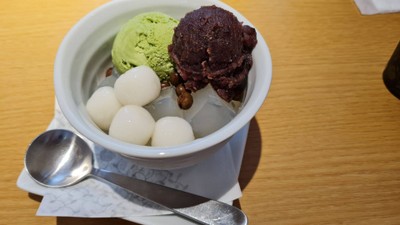 Matcha Ice Cream With Mochi, Red Bean